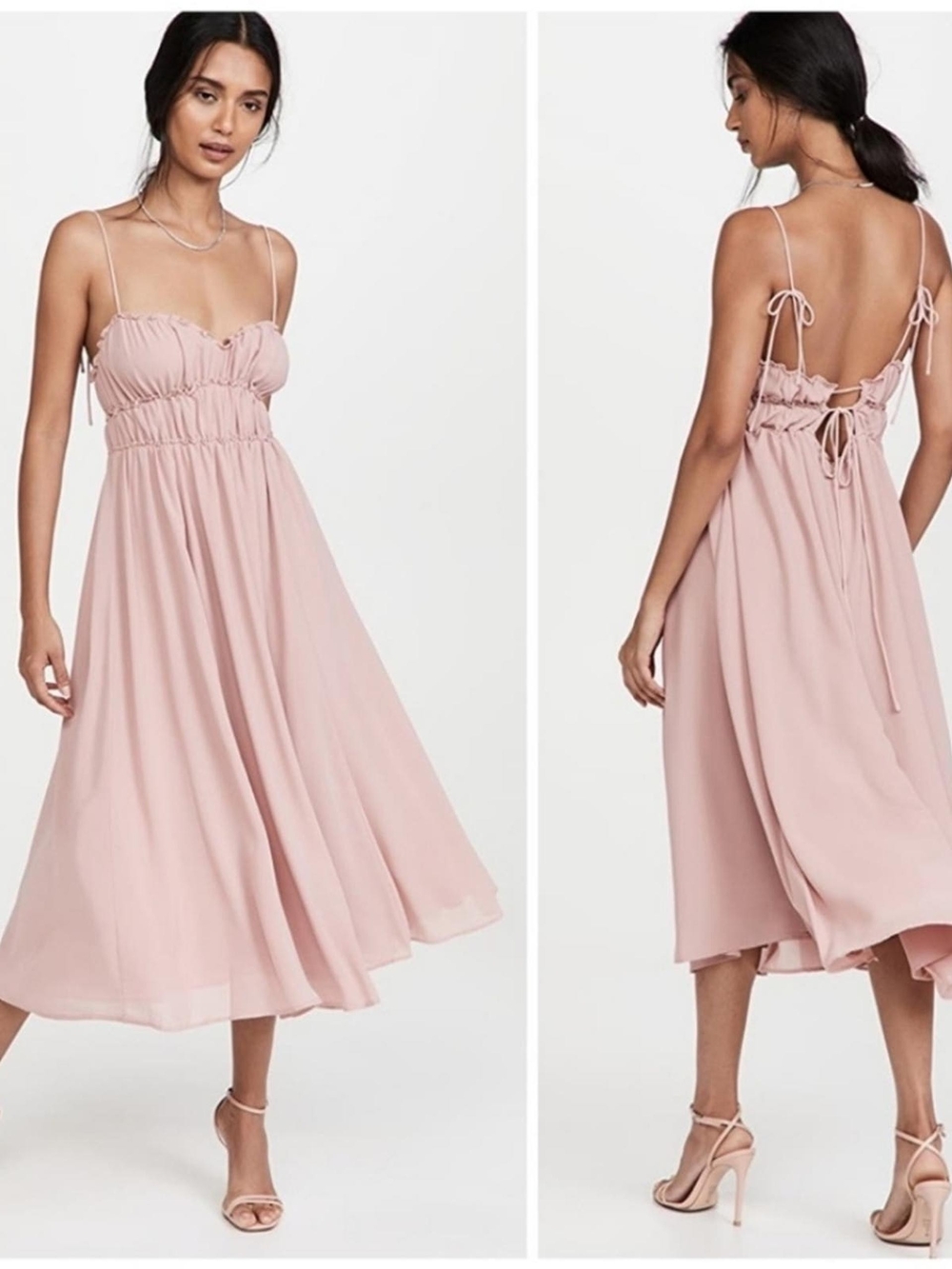 NWOT o.p.t. Romantic Blush Pink Tie-Back Midi Dress